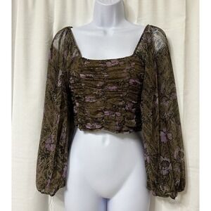 Free people Lilia smocked crop top in Olivia combo M Sheer Sleeves